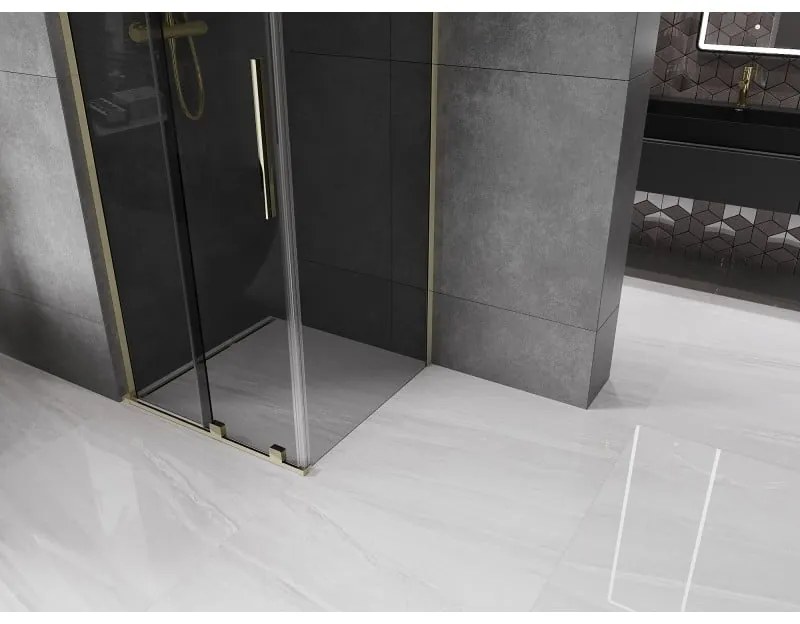 Mexen Velar L, sprchový kút s posuvnými dverami 90 x 90 cm, 8mm šedé sklo, zlatá lesklá, 871-090-090-43-50