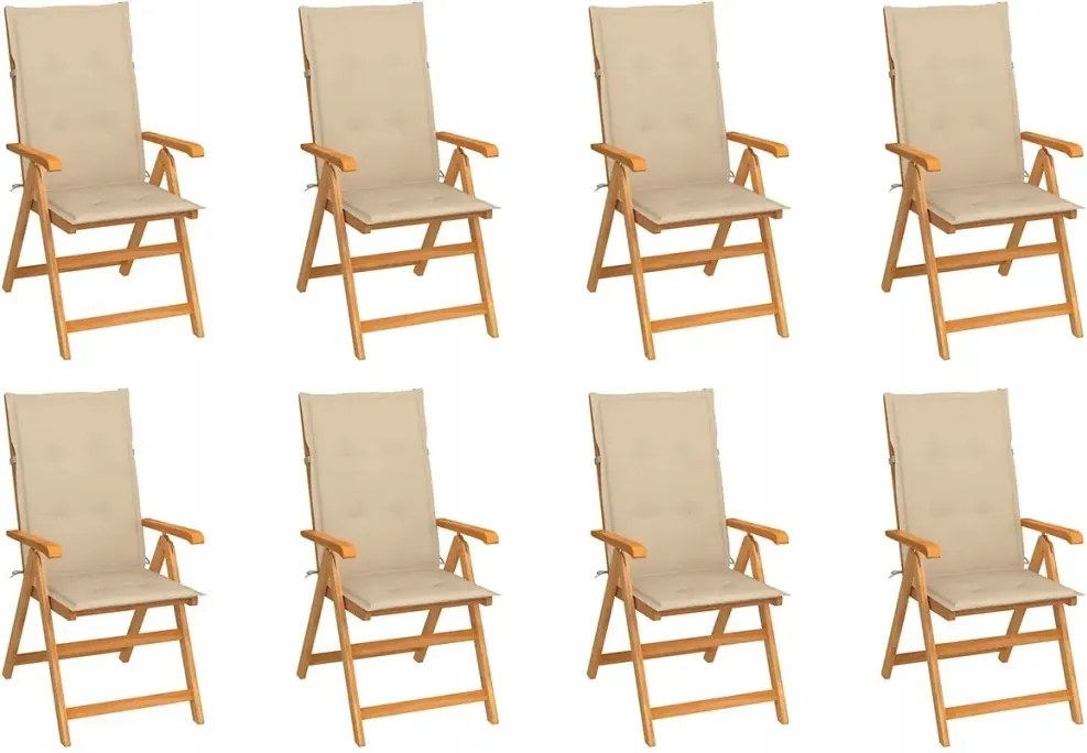 vidaXL Sklápacie záhradné stoličky s podložkami 8 ks tíkový masív