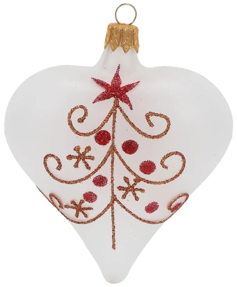 Súprava 3 bielych sklenených vianočných ozdôb v tvare srdca Ego Decor