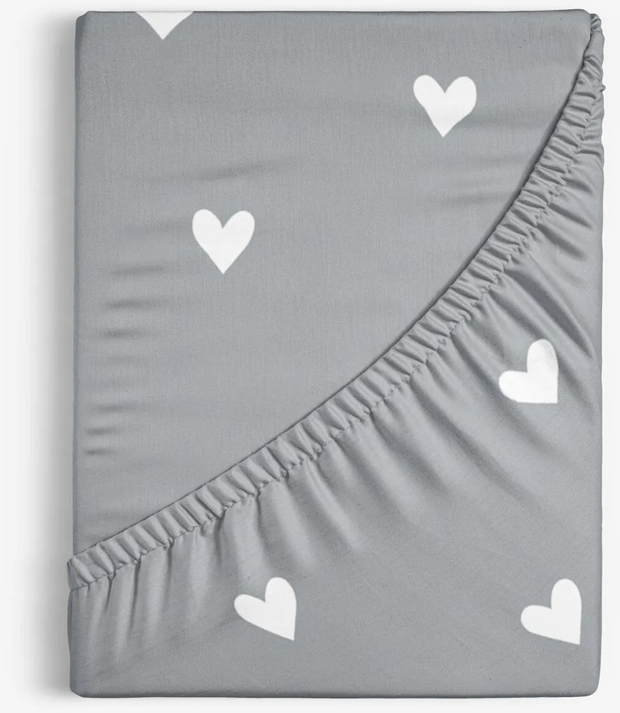 Goldea bavlnená napínacia plachta - srdiečka na sivom 160 x 200 cm