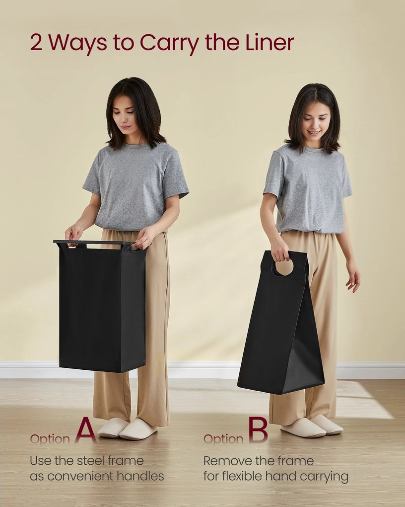 Kôš na prádlo s triedičom, 3 vysúvateľné a vyberateľné tašky, 3 × 40 L, hnedý a čierny