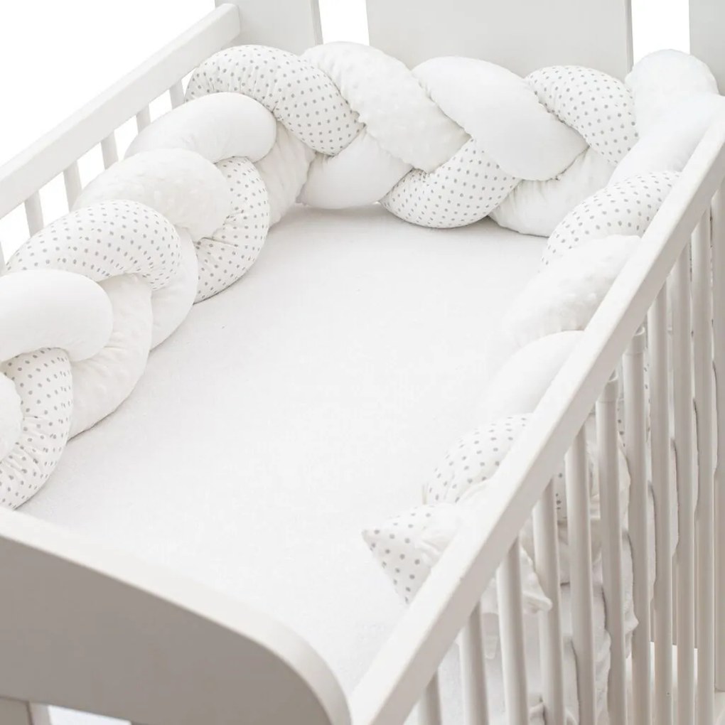 Ochranný mantinel do postieľky vrkoč New Baby Minka a Bodky sivý