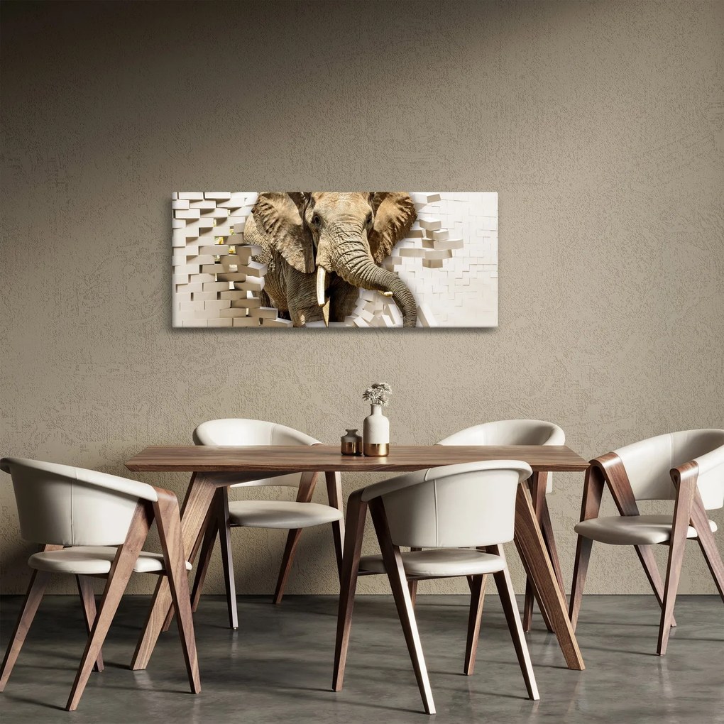 Obraz - Slon prerážajúci múr (120x50 cm)