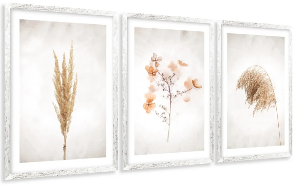 Gario Sada plagátov Dry nature - 3 dielna Farba rámu: Zlatá, Rozmery: 99 x 45 cm