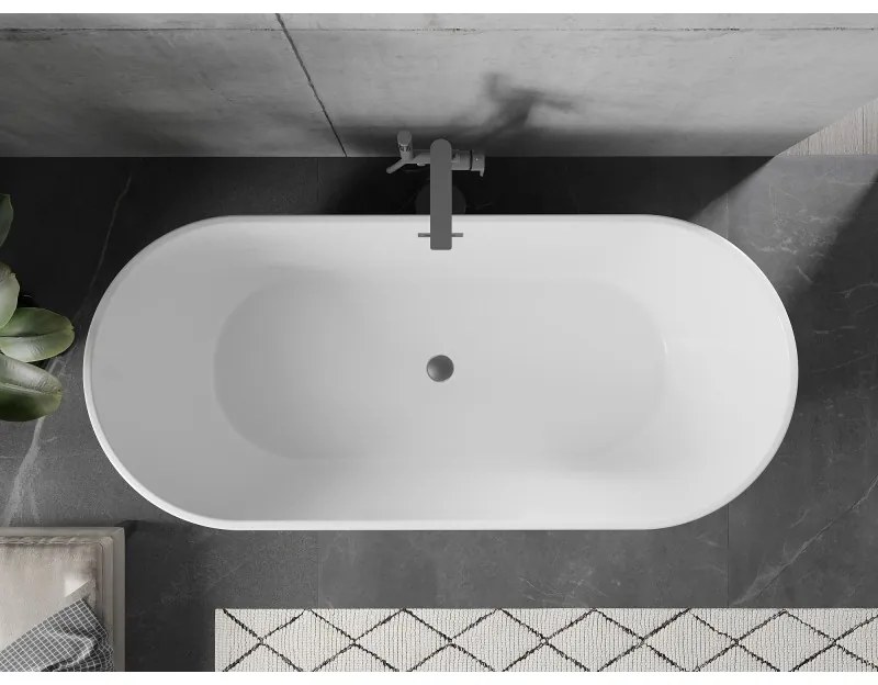 Mexen Flavia, voľne stojaca vaňa 150 x 75 cm, biela, brúsený grafit prepad, 54031507500-95