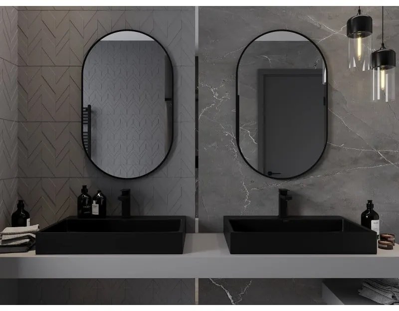 Mexen Loft, oválne kúpeľňové zrkadlo 90 x 55 cm, farba rámu čierna matná, 9851-090-055-000-70