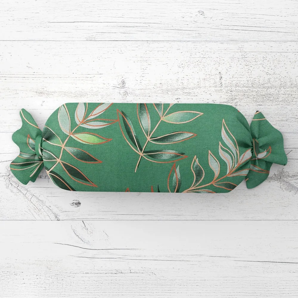 Biante Vankúš valec bonbon Sandra SA-435 Popínavé listy na zelenom 15x60 cm