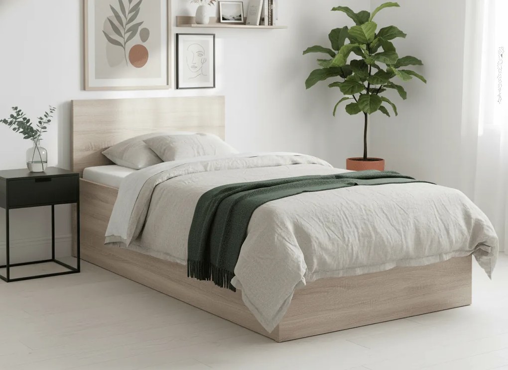 Posteľ SOFIA 90 x 200 cm, dub sonoma Rošt: Bez roštu, Matrac: Matrac DELUXE 10 cm