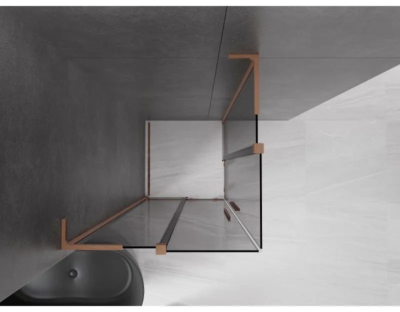 Mexen Velar L Duo, sprchový kút s posuvnými dverami 90 x 90 cm, 8mm šedé sklo, medená matná, 871-090-090-02-43-65