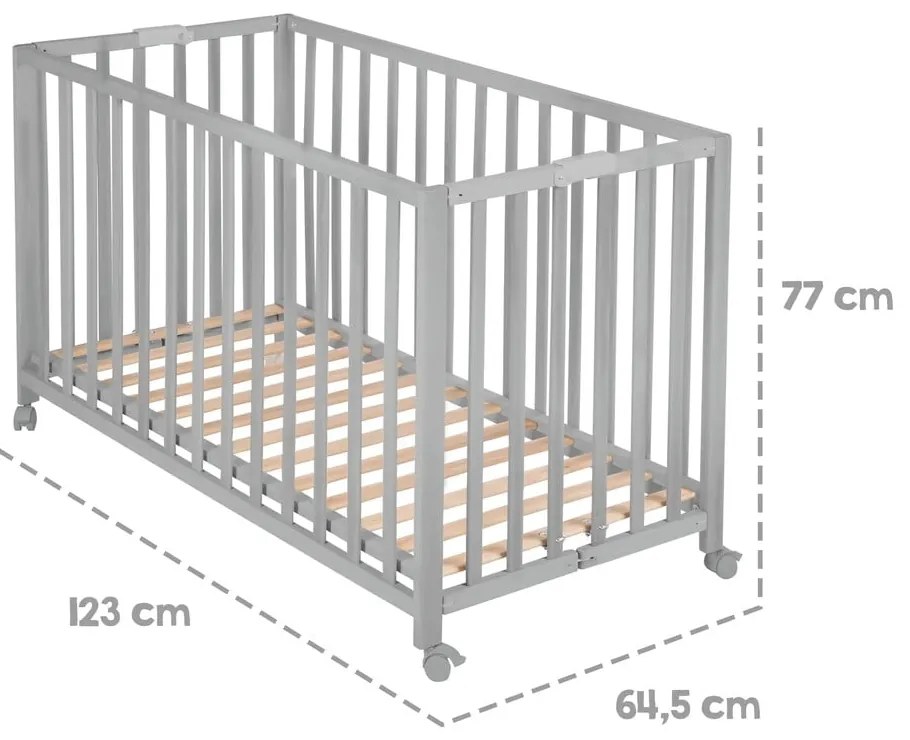 Sivá skladacia postieľka na kolieskach 60x120 cm Fold up – Roba