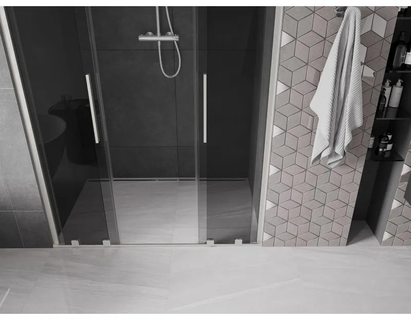 Mexen Velar Duo, posuvné sprchové dvere do otvoru 150 cm, 8mm šedé sklo, brúsená oceľ, 871-150-000-42-97