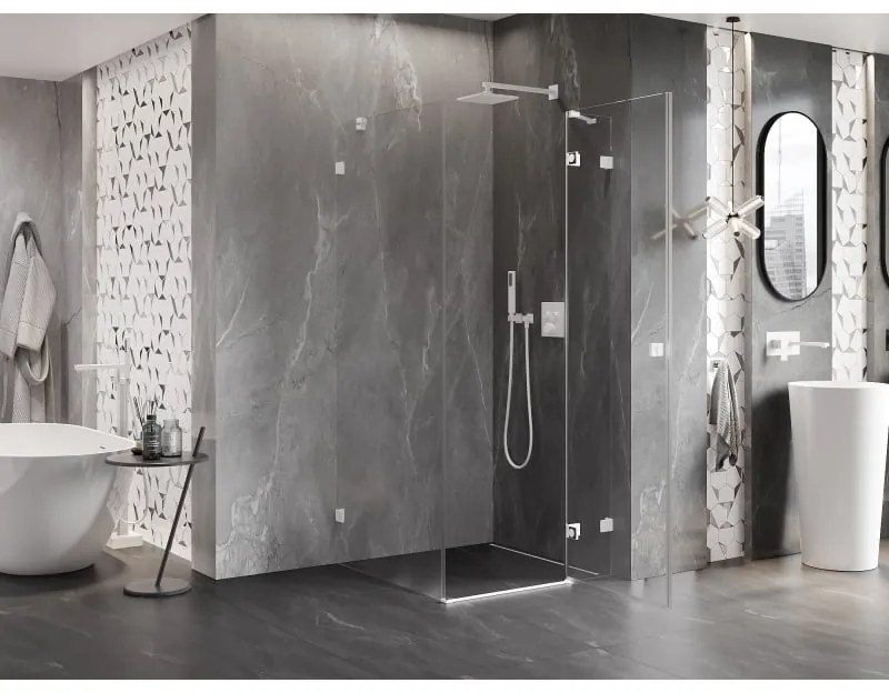 Mexen Lunar, 1-krídlový sprchový kút, pravý, 70 x 70 cm, 8mm číre sklo, biely profil, 834-070-070-20-00-P