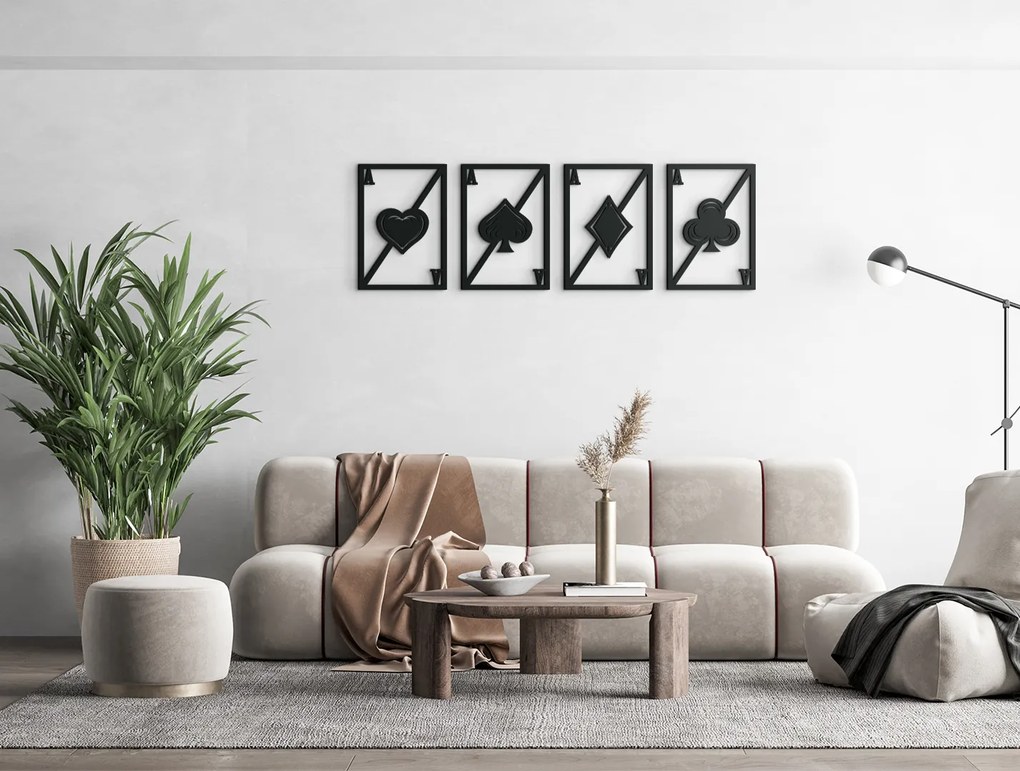 drevko Drevená nálepka na stenu Pokrové karty Rozmer obrazu: 20,5 x 65 cm, Farba dekorácie: Čierna