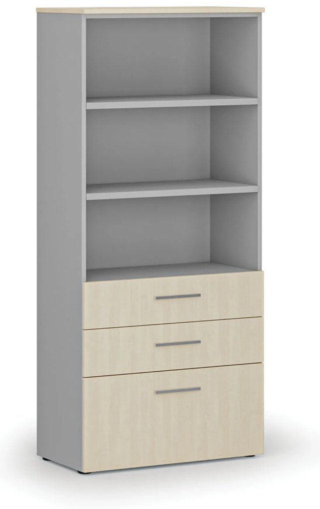 Kancelárska skriňa s kombinovanými zásuvkami PRIMO GRAY, 800 x 420 x 1781 mm, sivá/breza