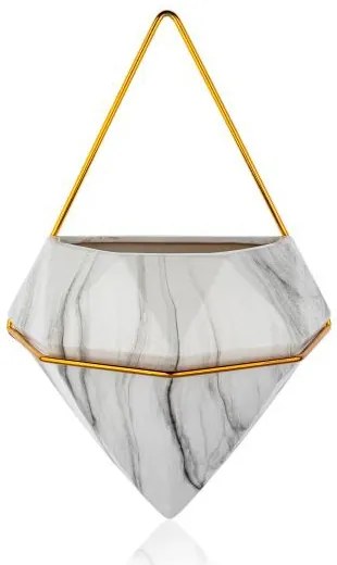 NÁSTENNÝ KERAMICKÝ KVETINÁČ SEMELA SADA 2KS 23X20X11,5 CM+14X10X6 CM BIELA/ZLATÁ