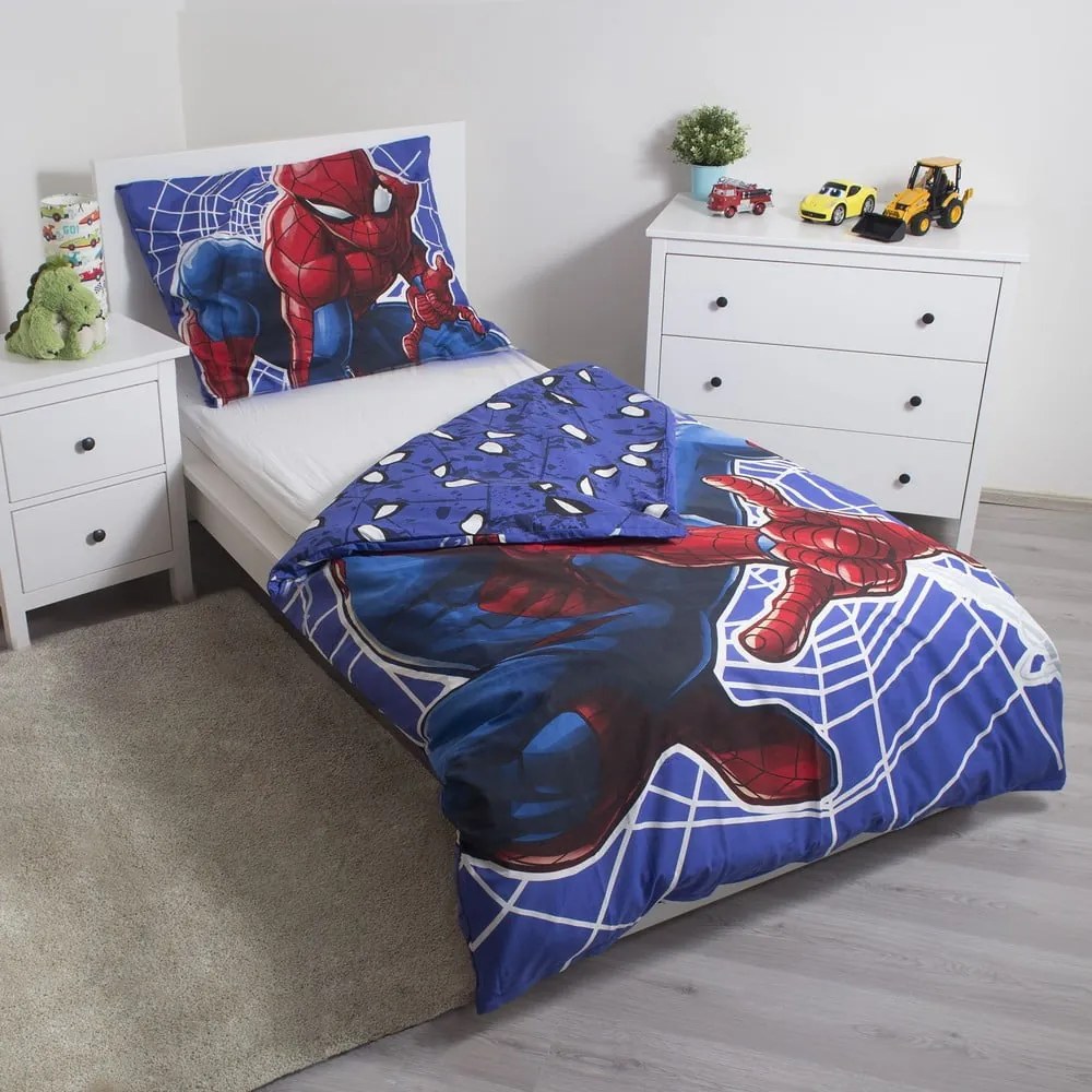 Červeno-modré bavlnené detské obliečky so svietiacim efektom na jednolôžko 140x200 cm Spider-man – Jerry Fabrics