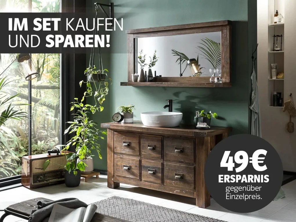 furniture-nabytek.cz - Kúpeľňový set Cancun 2 kusy, masívna recyklovaná borovica, lakovaná, hnedá