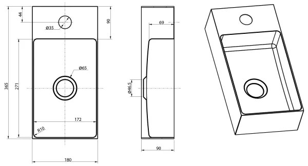 Sapho - Závesné umývadlo AURUM 36,5x18 cm matné zlaté