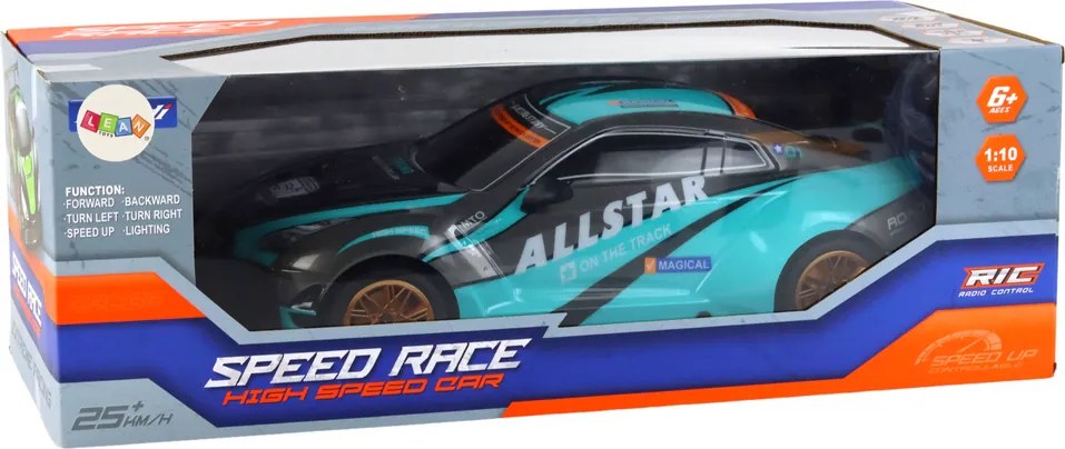LEAN Toys Veľké diaľkovo ovládané športové auto v mierke 1:10, tyrkysovo-čierne