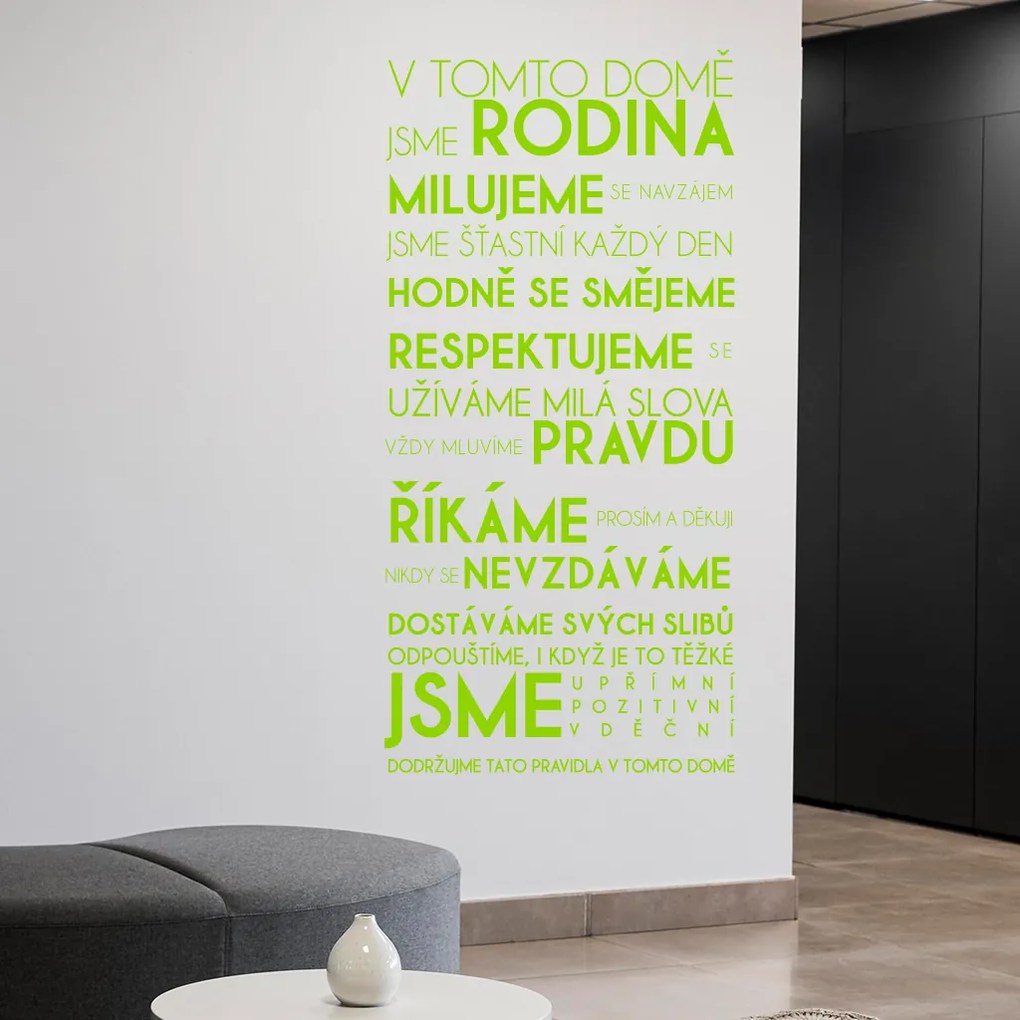 Veselá Stena Samolepka V tomto dome Farba: žltá, Veľkosť: 100 x 207 cm