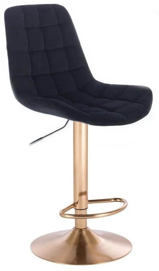 LuxuryForm Barová stolička PARIS VELUR na zlatom tanieri - čierna