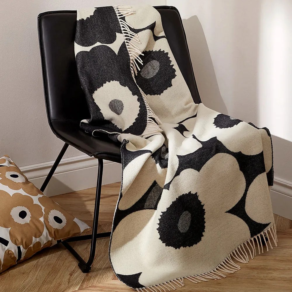 Marimekko Vlnená deka Unikko 130x180cm čierna