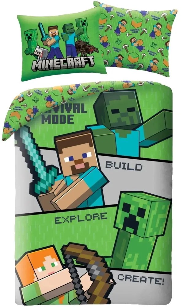 Obojstranné posteľné obliečky z mikrovlákna Survival Mode - Minecraft - 70x90 cm + 140x200 cm