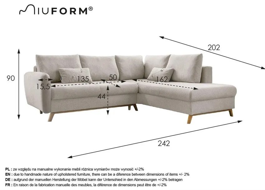 Tehlovooranžová rozkladacia rohová pohovka Miuform Scandic Lagom L, pravý roh