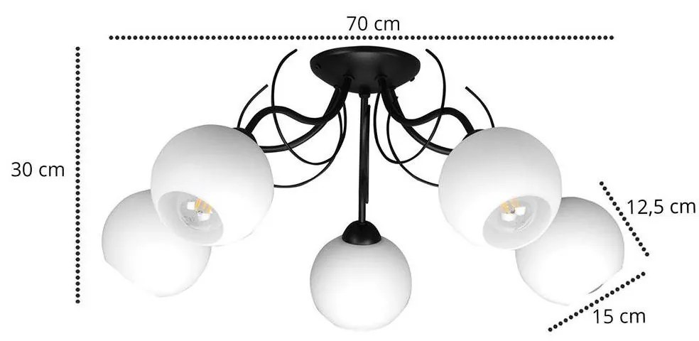 Stropné svietidlo ELIZA, 5x biele sklenené tienidlo (výber z 2 farieb konštrukcie)