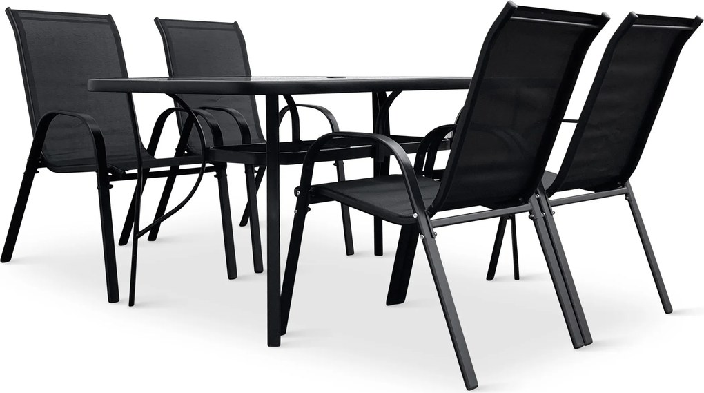 Noela Záhradný jedálenský set Klaudia čierny + 4x kovová stolička Ramada