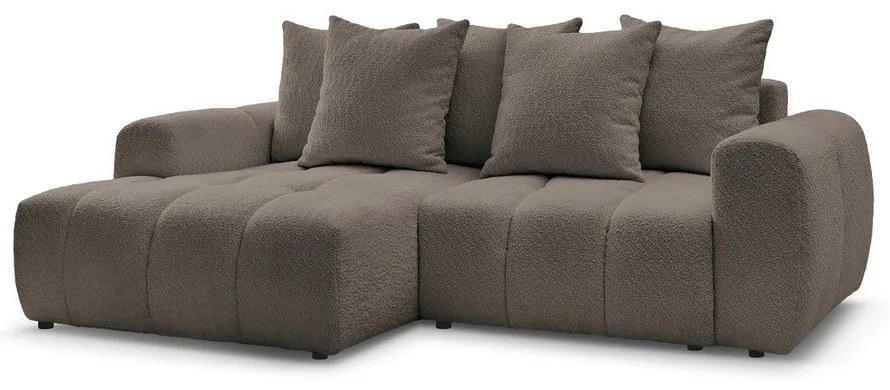 Hnedá rozkladacia/s úložným priestorom rohová pohovka z textílie buklé (ľavý roh/s leňoškou) Roxelane – Bobochic Paris