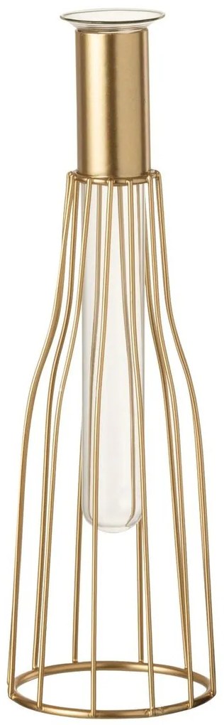Sklenená váza skúmavka v zlatom stojane Tube - Ø8*26 cm