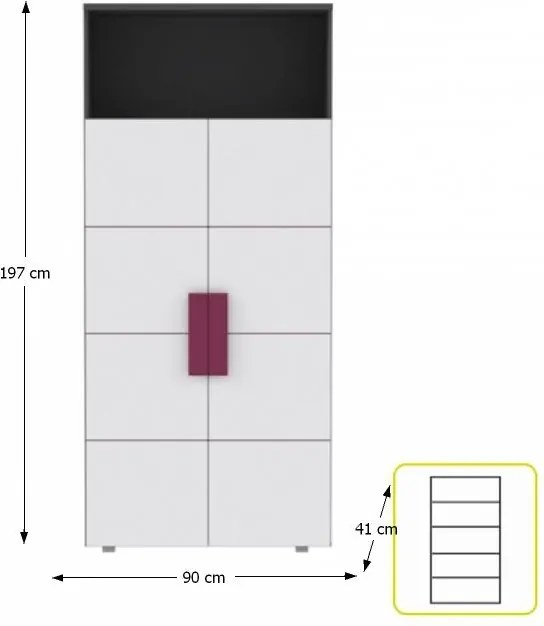 KONDELA Lobete R82 policová skriňa sivá / biela / fialová