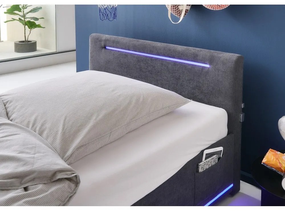 Tmavosivá čalúnená detská posteľ s úložným priestorom s roštom 120x200 cm Circle – Meise Möbel