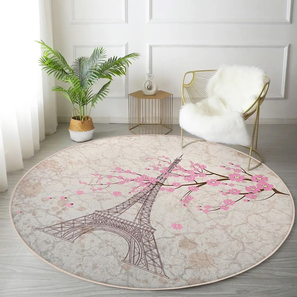 Svetloružový prateľný okrúhly koberec vhodný pre robotické vysávače ø 120 cm Comfort – Mila Home