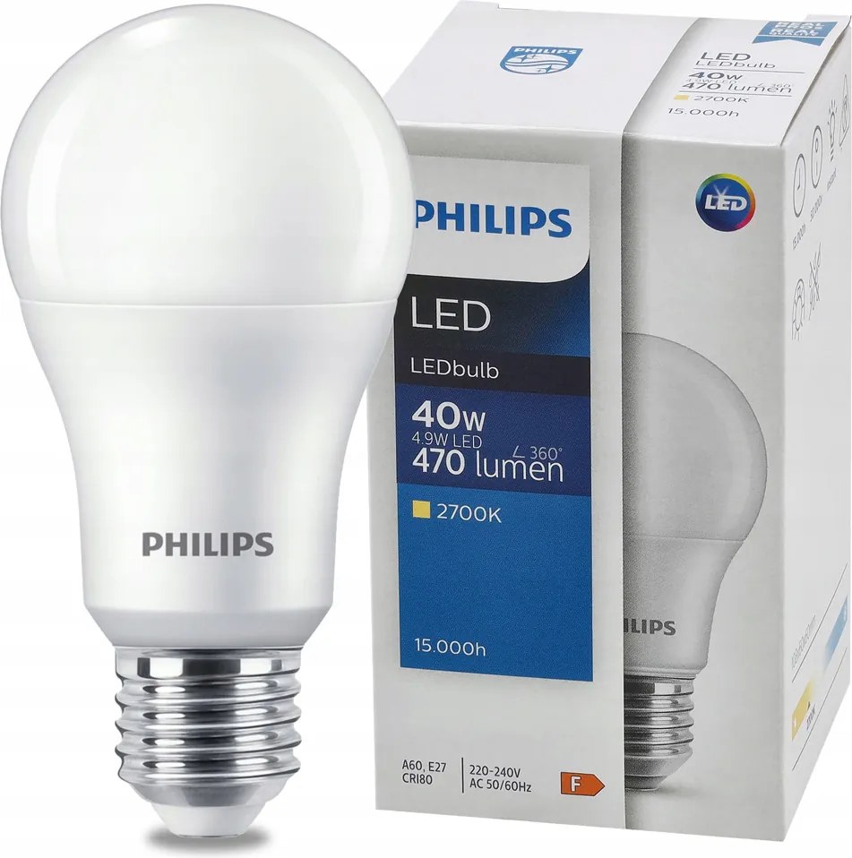 LED žiarovka E27 PHILIPS 4,9W 470lm - tepla biela
