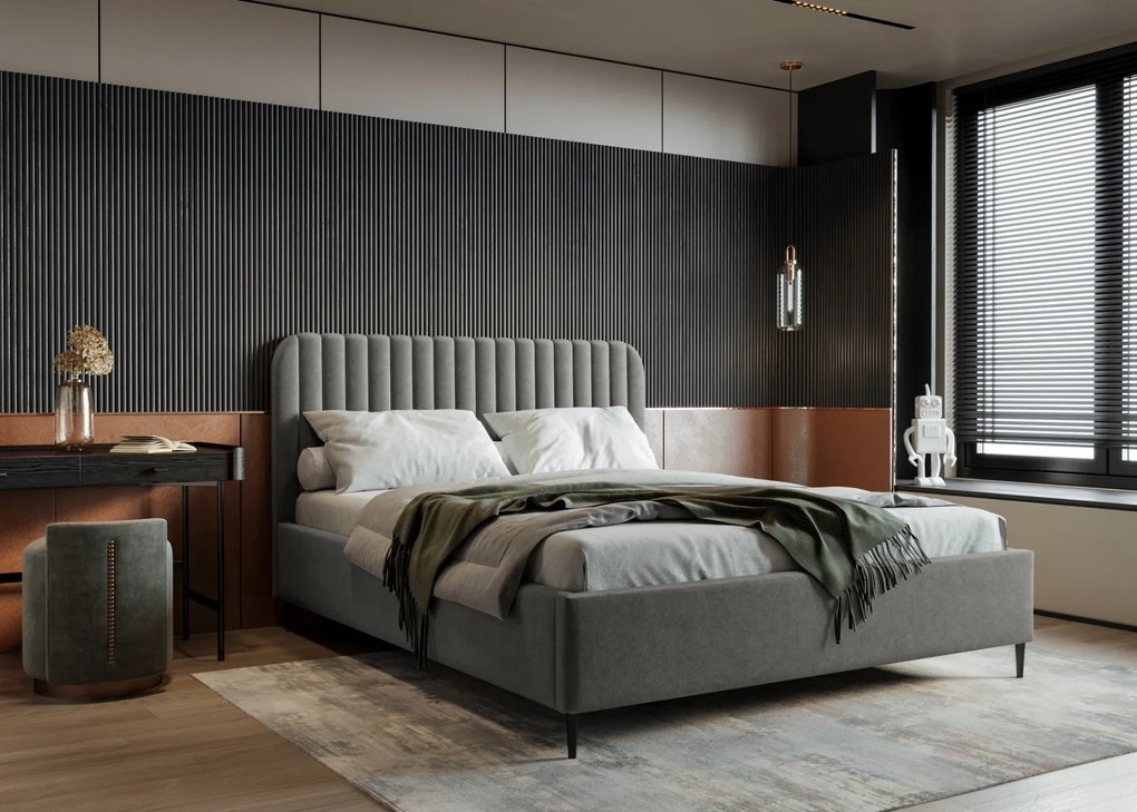 ČALÚNENÁ POSTEĽ ZOE 140 x 200 RIVIERA 91 ŠEDÁ ZAMATOVÁ LÁTKA