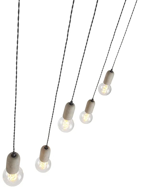 Priemyselné závesné svietidlo čierne s betónom 5-svetlo - Cavoba