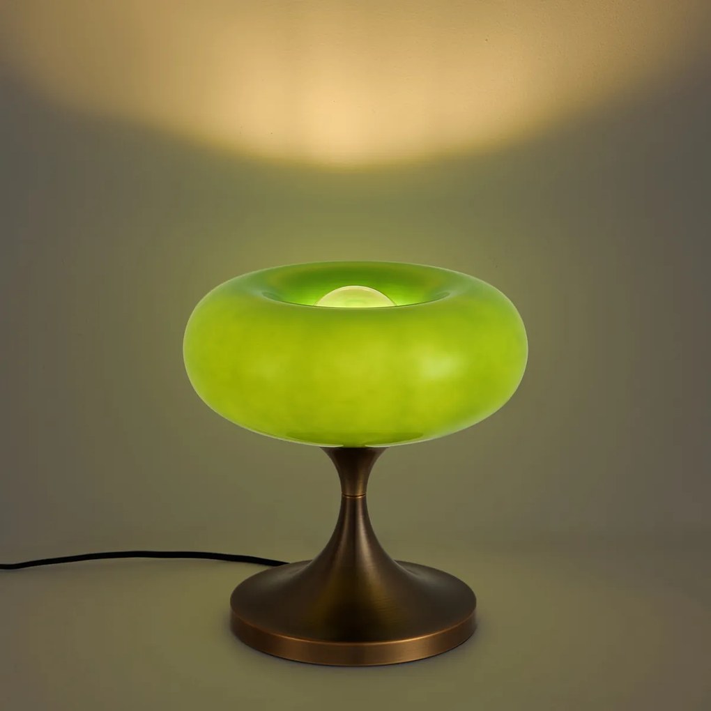 Retro stolná lampa tmavobronzová so zeleným skleneným tienidlom 31 cm - Glaze