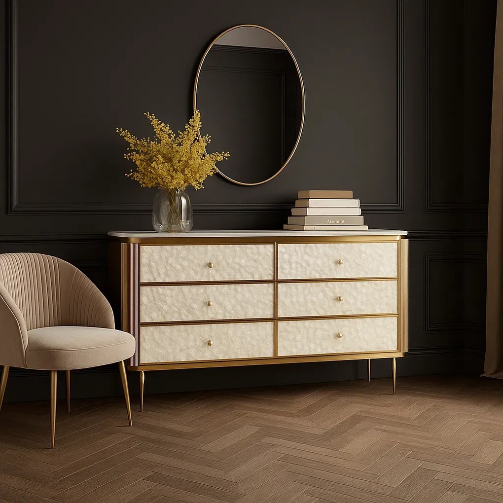 Komoda Stilig 160 cm slonovinová/zlatá