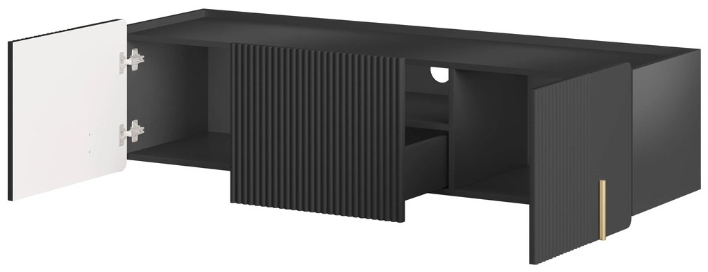 Závesný TV stolík Malmi 150 cm - čierny mat / zlatá