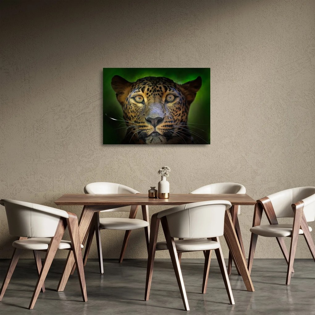 Sklenený obraz - Portrét leoparda, Sri Lanka (70x50 cm)