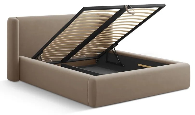 Svetlohnedá čalúnená dvojlôžková posteľ s úložným priestorom s roštom 160x200 cm Jason – Windsor & Co Sofas