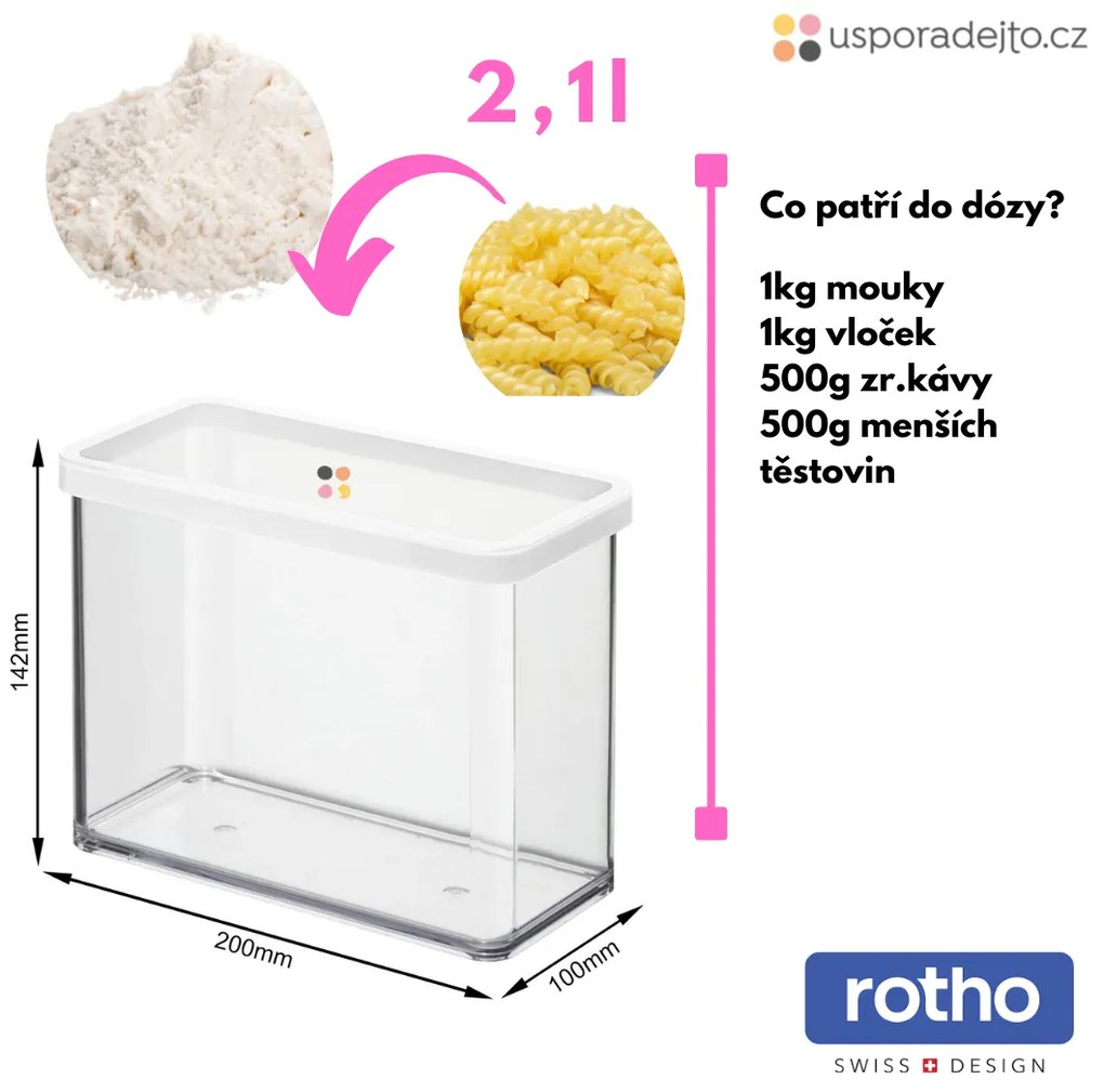 2. akosť - Dóza na potraviny 2,1l Rotho Loft - BIG, biela (škrabance)