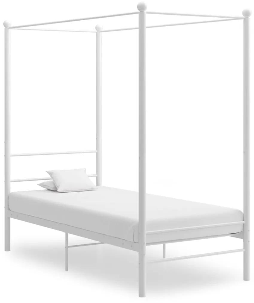 vidaXL Posteľný rám s baldachýnom biely kovový 90x200 cm