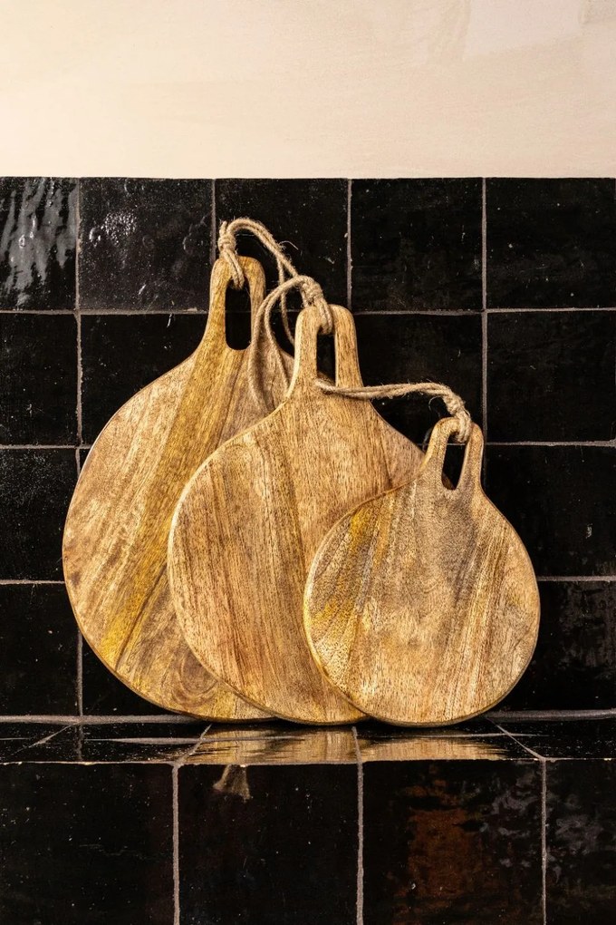 Guľatá kuchynská doštička z mangového dreva Monia - 22*2*30 cm