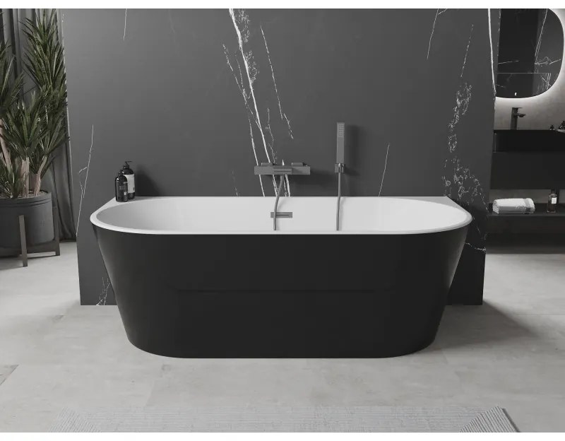 Mexen Oval, voľne stojaca nástenná vaňa 180 x 80 cm, biela-čierna, brúsený grafit prepad, 52671808075-95