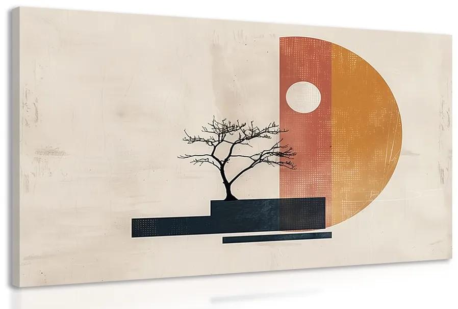 Obraz japandi strom s abstraktnými prvkami