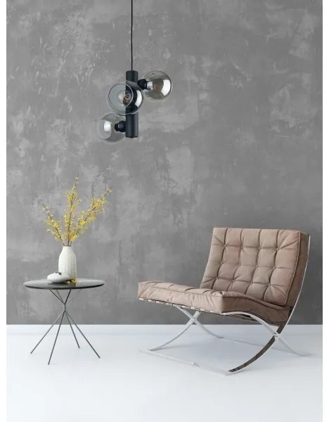 Luster na lanku TUBE 3xE27/60W/230V čierna/dymová čierna