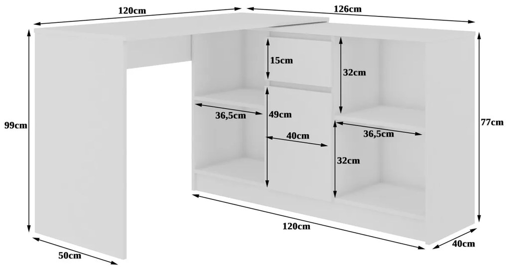 Rohový psací stůl B-17 s komodou bílý